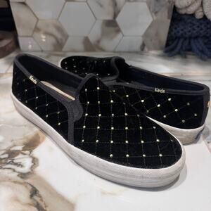 Keds x Kate Spade Double Decker Quilted Black Velvet Gold Stud Slip-On Sneakers9